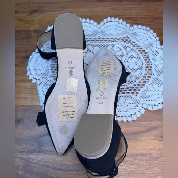 Bill Blass Leather Black Floral Sequins Ankle Strap 8.5 Anthrologie Bow Party - Picture 9 of 9